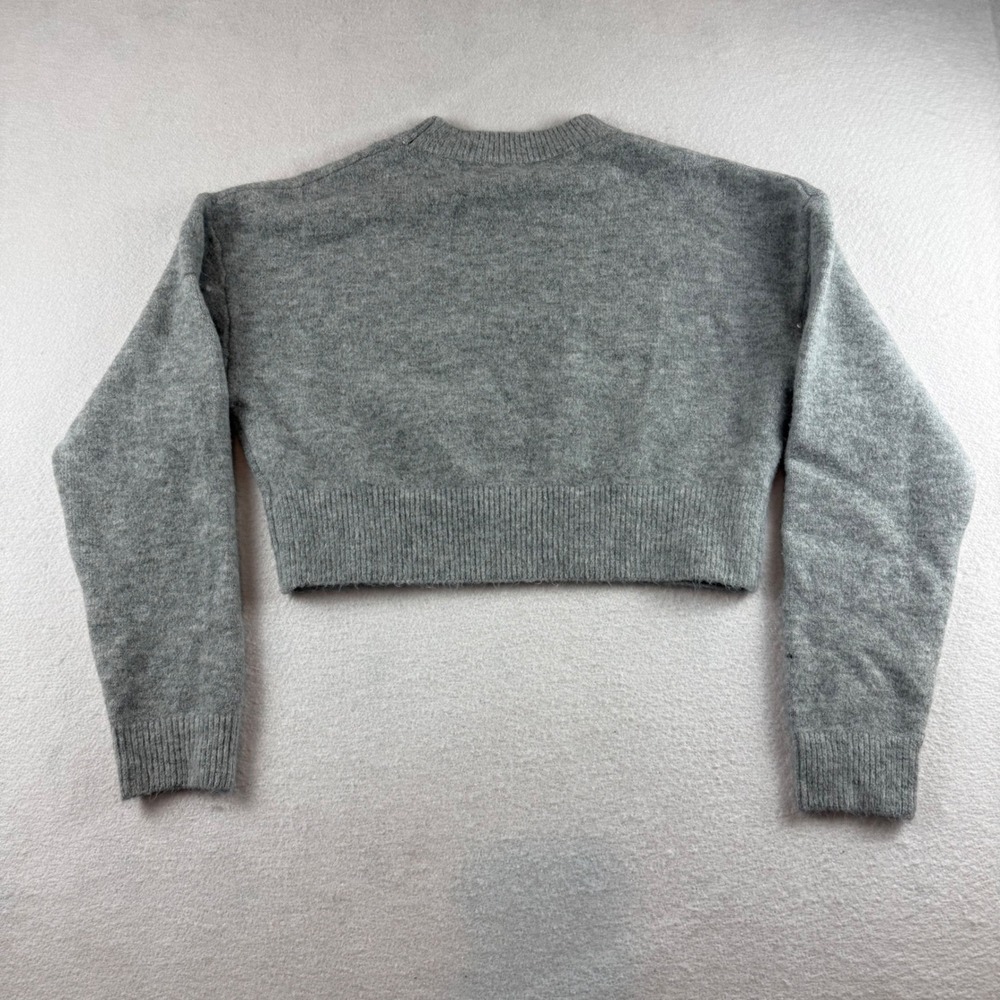 Zara Womens Large Heather Gray Cropped Knit Sweater Crew Neck Long Sleeve Ribbed - Picture 6 of 6